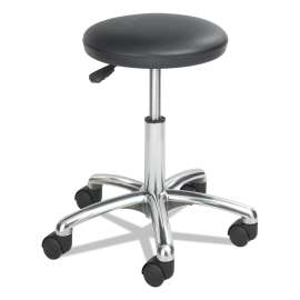Height-Adjustable Lab Stool, Backless, Supports Up to 250 lb, 16" to 21" Seat Height, Black Seat, Chrome Base