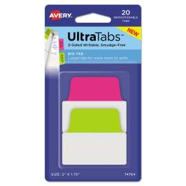 Ultra Tabs Repositionable Tabs, Big Tabs: 2" x 1.75", 1/5-Cut, Assorted Neon Colors, 20/Pack