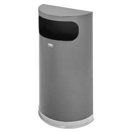 Half Round Flat Top Waste Receptacle, 9 gal, Steel, Anthracite Metallic w/Chrome Trim