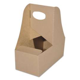4-Corner Pop-Up Food and Drink Trays, 2-Cup Drink Carrier, Up to 24 oz Beverages, 7.63 x 3.75 x 8.88, Brown, Paper,250/Carton