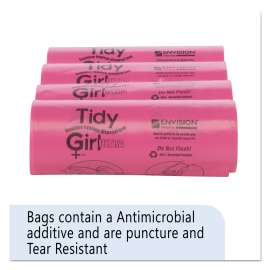 Feminine Hygiene Sanitary Disposal Bags, 4" x 10", Pink/Black, 150 Bags/Roll, 4 Rolls/Carton