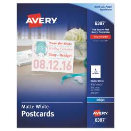 Postcards for Inkjet Printers, 4 1/4 x 5 1/2, Matte White, 4/Sheet, 200/Box