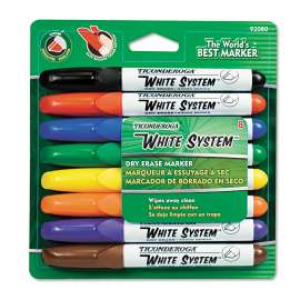 White System Marker, Broad Chisel Tip, Assorted Colors, 8/Set