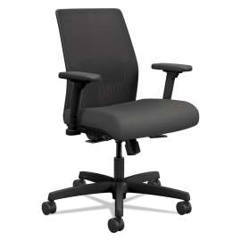 HON Solve Series Mesh Back Task Stool, Supports Up to 300 lb, 23" to 33" Seat Height, Meadow Seat, Fog Back, Black Base