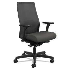 HON Solve Series ReActiv Back Task Stool, Supports Up to 300 lb, 23" to 33" Seat Height, Meadow Seat, Charcoal Back, Black Base