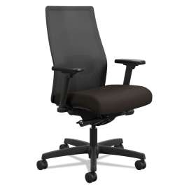 HON Solve Series Upholstered Back Task Stool, Supports Up to 300 lb, 23" to 33" Seat Height, Putty Seat/Back, Black Base