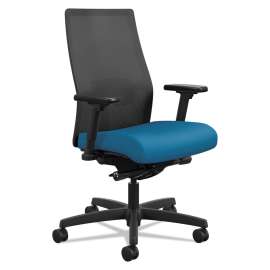 HON Solve Series Upholstered Back Task Stool, Supports Up to 300 lb, 23" to 33" Seat Height, Meadow Seat/Back, Black Base