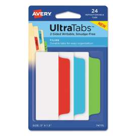 Ultra Tabs Repositionable Tabs, Wide and Slim: 3" x 1.5", 1/3-Cut, Assorted Colors, 24/Pack