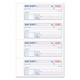 TOPS 3-Part Hardbound Receipt Book, Three-Part Carbonless, 7 x 2.75, 4 Forms/Sheet, 200 Forms Total