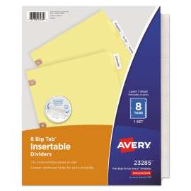 Insertable Big Tab Dividers, 8-Tab, Double-Sided Gold Edge Reinforcing, 11 x 8.5, Buff, Clear Tabs, 1 Set