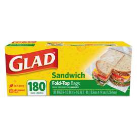 Fold-Top Sandwich Bags, 6.5" x 5.5", Clear, 180/Box, 12 Boxes/Carton