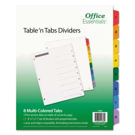 Table 'n Tabs Dividers, 8-Tab, 1 to 8, 11 x 8.5, White, Assorted Tabs, 1 Set