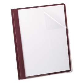 Clear Front Linen Report Cover, Three-Prong Fastener, 0.5" Capacity, 8.5 x 11, Clear/Burgundy, 25/Box