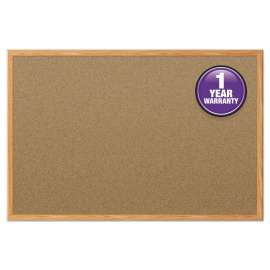 Economy Cork Board with Oak Frame, 48 x 36, Natural Surface, Oak Fiberboard Frame