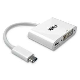 USB 3.1 Gen 1 USB-C to DVI Adapter, USB-C PD Charging Port, 3", White