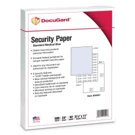 Medical Security Papers, 24 lb Bond Weight, 8.5 x 11, Blue, 500/Ream