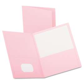 Twin-Pocket Folder, Embossed Leather Grain Paper, 0.5" Capacity, 11 x 8.5, Pink, 25/Box