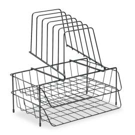 Wire Double Tray with Step File Sorter, 8 Sections, Letter Size Files, 13.88" x 10.13" x 14", Black