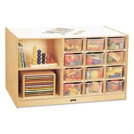 Mobile Storage Island, Clear Trays, 48w x 29d x 29.5h, Birch