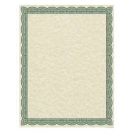 Parchment Certificates, Traditional, 8.5 x 11, Ivory with Green Border, 50/Pack