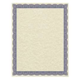 Parchment Certificates, Traditional, 8.5 x 11, Ivory with Blue Border, 50/Pack