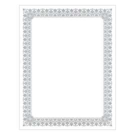 Premium Certificates, 8.5 x 11, White/Silver with Fleur Silver Foil Border,15/Pack