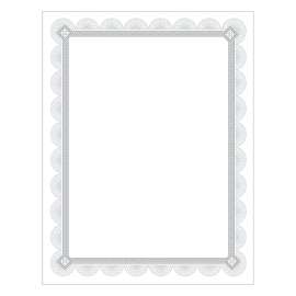 Premium Certificates, 8.5 x 11, White/Silver with Spiro Silver Foil Border,15/Pack