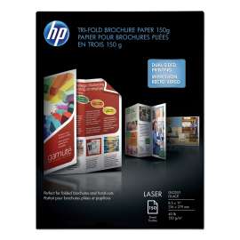 Laser Glossy Tri-Fold Brochure Paper, 97 Bright, 40 lb Bond Weight, 8.5 x 11, White, 150/Pack