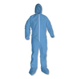 A65 Zipper Front Hood and Boot Flame-Resistant Coveralls, Elastic Wrist and Ankles, X-Large, Blue, 25/Carton