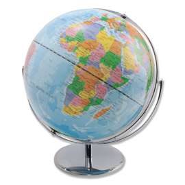 12-Inch Globe with Blue Oceans, Silver-Toned Metal Desktop Base, Full-Meridian