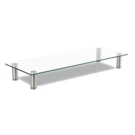 Adjustable Tempered Glass Monitor Riser, 22.75" x 8.25" x 3" to 3.5", Clear/Silver