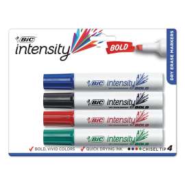 Intensity Bold Tank-Style Dry Erase Marker, Broad Chisel Tip, Assorted Colors, 4/Set