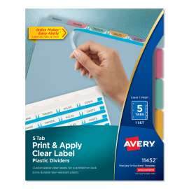 Print and Apply Index Maker Clear Label Plastic Dividers with Printable Label Strip, 5-Tab, 11 x 8.5, Assorted Tabs, 1 Set