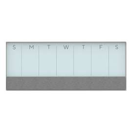 3N1 Magnetic Glass Dry Erase Combo Board, Weekly Calendar, 35 x 14.25, White/Gray Surface, White Aluminum Frame