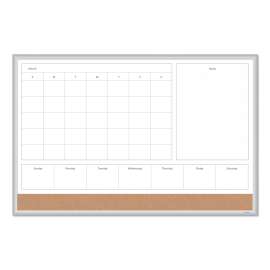 4N1 Magnetic Dry Erase Combo Board, One Month, 36 x 24, White/Natural Surface, Silver Aluminum Frame