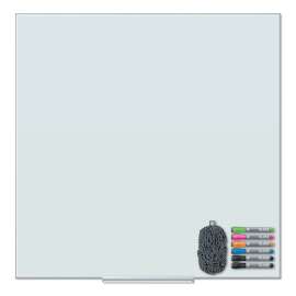 Floating Glass Dry Erase Board, 36 x 36, White Surface