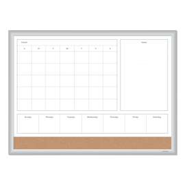 4N1 Magnetic Dry Erase Combo Board, One Month, 24 x 18, White/Natural Surface, Silver Aluminum Frame