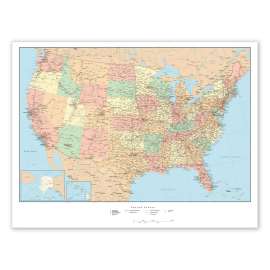 Laminated Wall Maps, U.S., Dry Erase, 50 x 32