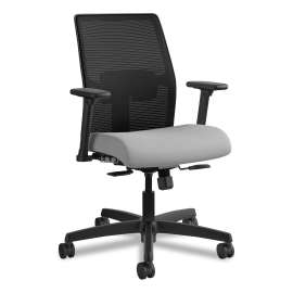 HON Solve Series Mesh Back Task Stool, Supports Up to 300 lb, 23" to 33" Seat Height, Midnight Seat, Fog Back, Black Base