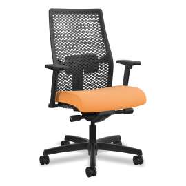 HON Solve Series Upholstered Back Task Chair, Supports Up to 300 lb, 17" to 22" Seat Height, Putty Seat/Back, Black Base