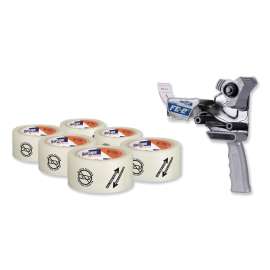 Folded Edge Tape Dispenser with Folded Edge Tape with 6 Rolls of Tape,  3" Core, For Rolls Up to 2.08" x 110 yds, Gray