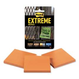 Water-Resistant Self-Stick Notes, 3" x 3", Orange, 45 Sheets/Pad, 3 Pads/Pack