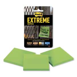 Water-Resistant Self-Stick Notes, 3" x 3", Green, 45 Sheets/Pad, 3 Pads/Pack