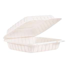ProPlanet Hinged Lid Containers, Single Compartment, 9 x 8.8 x 3, White, Plastic, 150/Carton