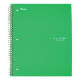 Wirebound Notebook, 1 Subject, Medium/College Rule, Green Cover, 11 x 8.5, 100 Sheets