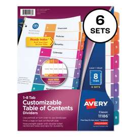 Customizable TOC Ready Index Multicolor Tab Dividers, 8-Tab, 1 to 8, 11 x 8.5, White, Traditional Color Tabs, 6 Sets
