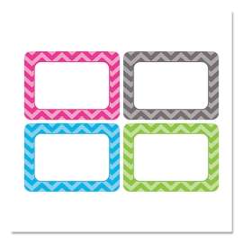 All Grade Self-Adhesive Name Tags, 3.5 x 2.5, Chevron Border Design, Assorted Colors, 36/Pack