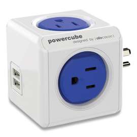 PowerCube Original USB, 4 AC Outlets/2 USB Ports, 175 J, Blue/White
