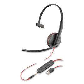 Blackwire 3215 Monaural Over The Head Headset, Black/Red