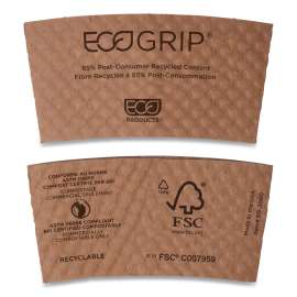 EcoGrip Hot Cup Sleeves - Renewable and Compostable, Fits 12, 16, 20, 24 oz Cups, Kraft, 1,300/Carton